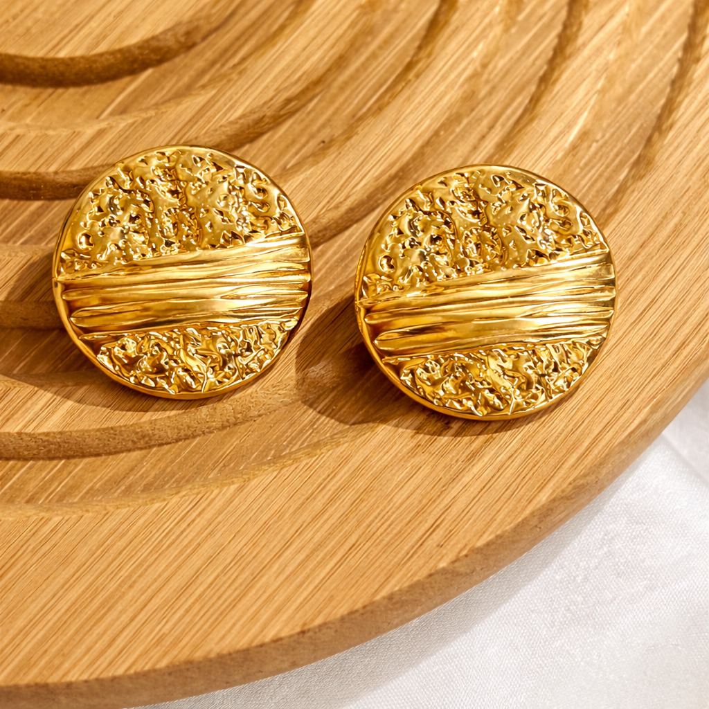 18K Gold Plated Virelle Statement Round Gold Studs