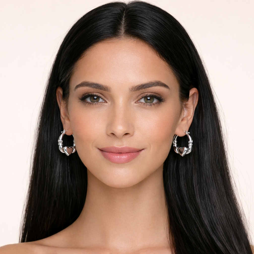 Anti-Tarnish Thick Heart Motif Designer Hoops
