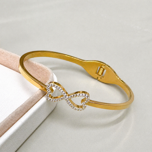 18K Gold Plated Elegant Double Heart Crystal Bracelet