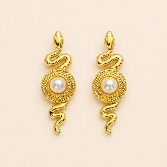 18K Gold Plated Snake Queen Drops Earring