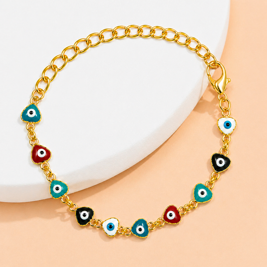 18K Gold Plated Trendy Multicolor Heart Eye Bracelet