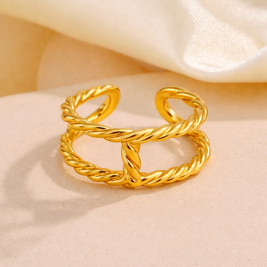 18K Gold Plated Intertwined Rope Ring
