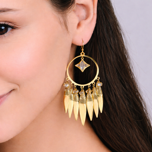 Golden Cascade Crystal Dangler Earrings