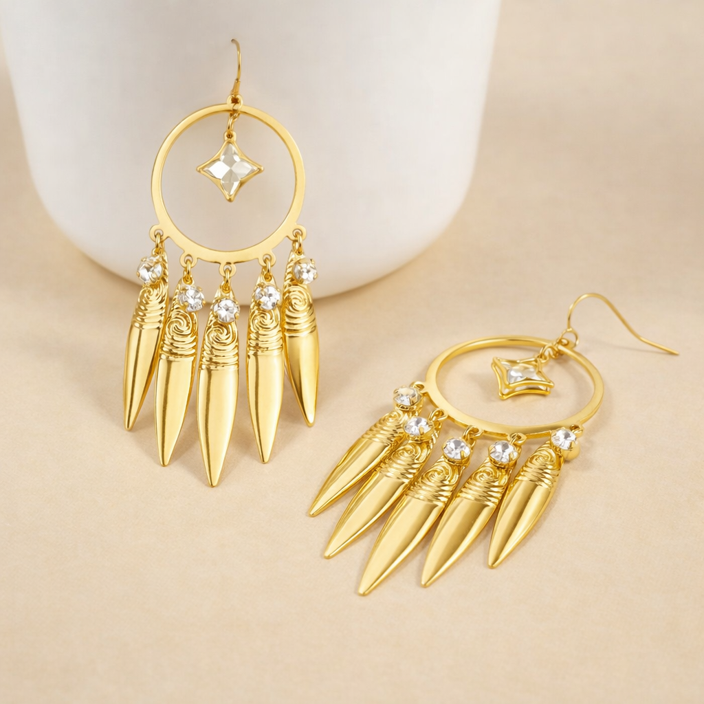 Golden Cascade Crystal Dangler Earrings