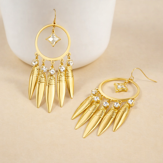 Golden Cascade Crystal Dangler Earrings