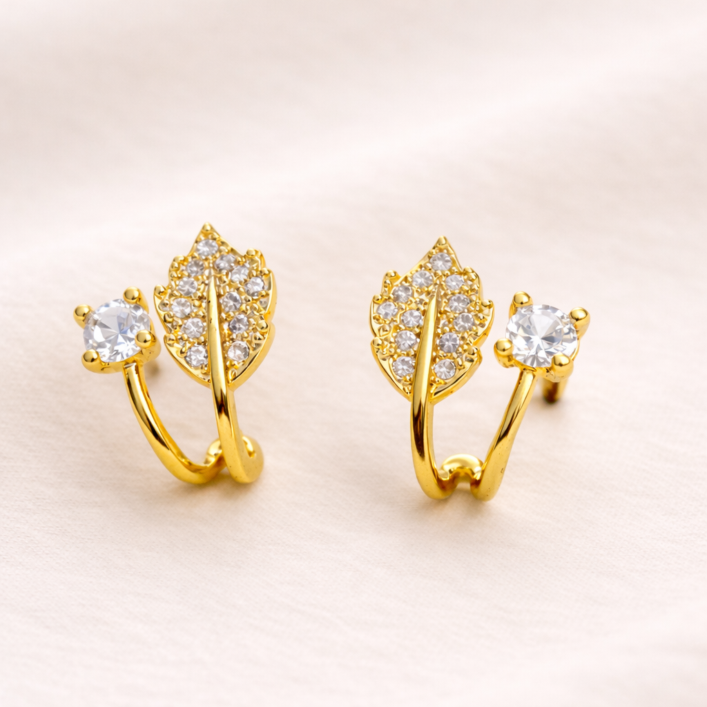 Zircon Leaf Stud  Earrings