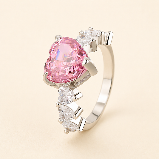 Silver Plated Luxury Delicate Sweet Pink Zircon  Ring