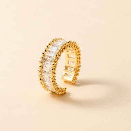 Golden Crystal Baguette Eternity Ring