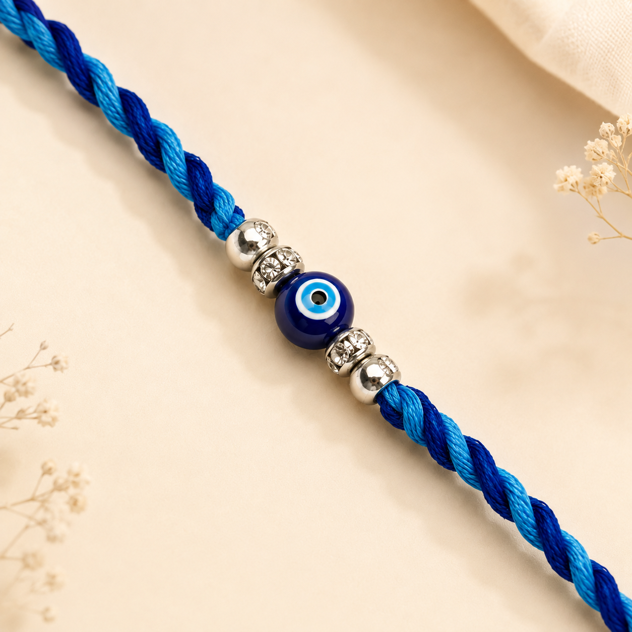 Beaded Evil Eye Rakhi With Roli Chawal