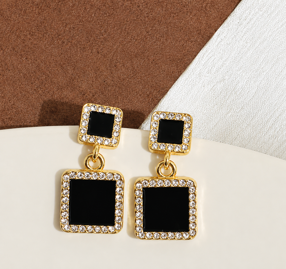 Gold-Toned Crystal Rectangular Shape Earring