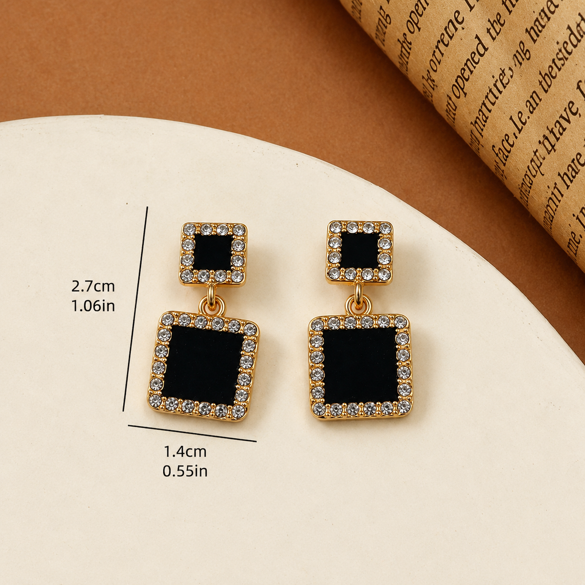 Gold-Toned Crystal Rectangular Shape Earring