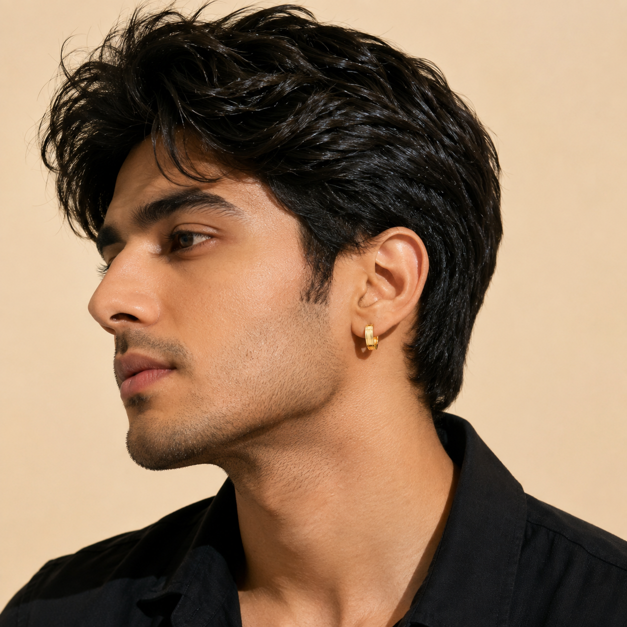 Men - 18K Gold Plated Classic Wide Hoop Earrings