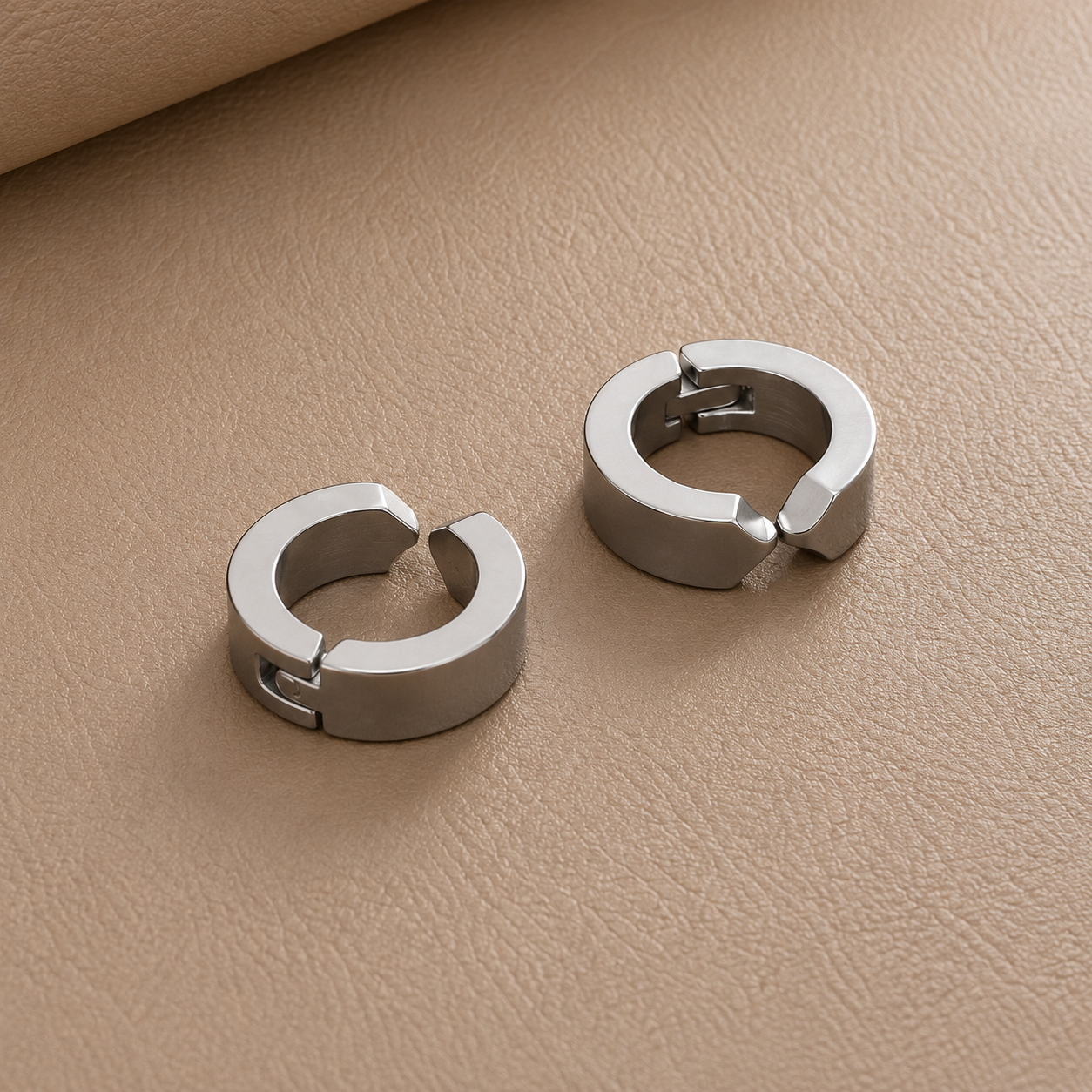 Men - Silver Classic Chunky Huggie Hoop Earrings