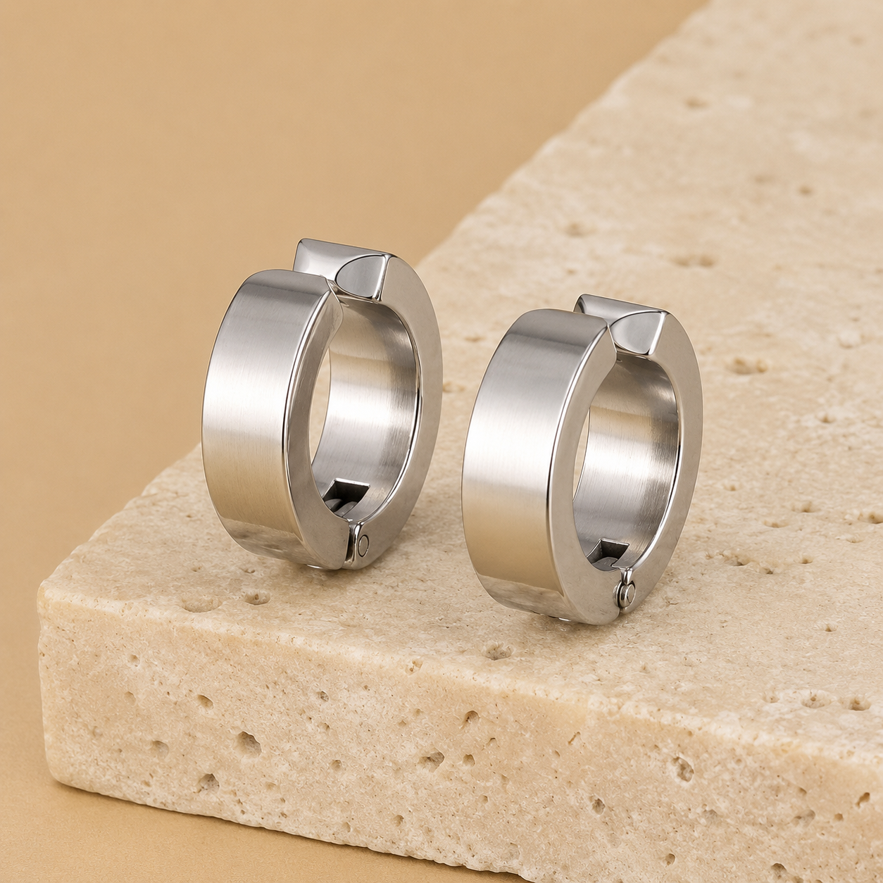 Men - Silver Classic Chunky Huggie Hoop Earrings