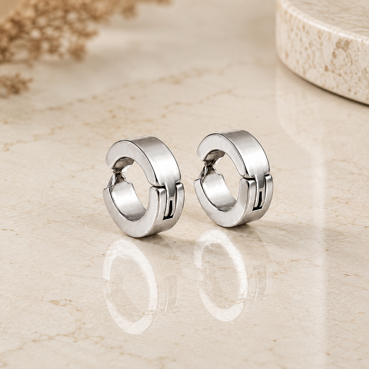 Men - Silver Classic Chunky Huggie Hoop Earrings