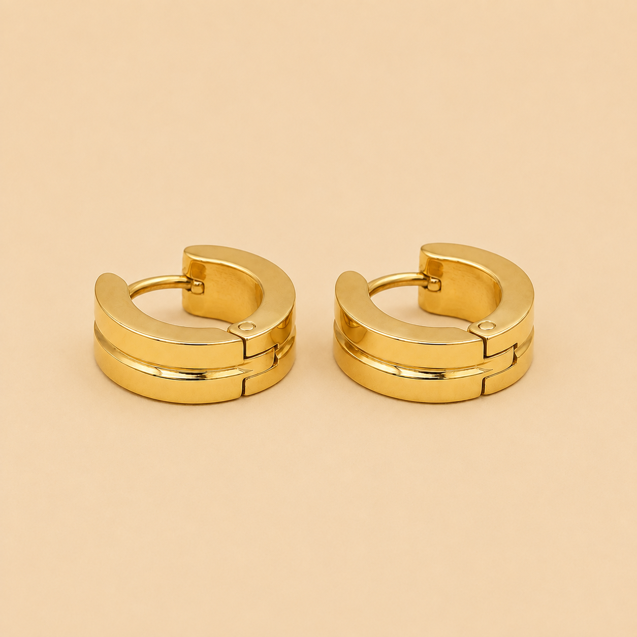 Men - 18K Gold-Plated Double Groove Huggie Hoop Earrings
