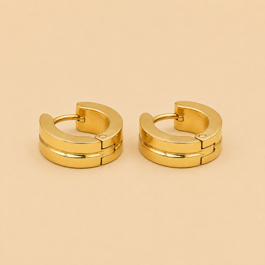 Men - 18K Gold-Plated Double Groove Huggie Hoop Earrings