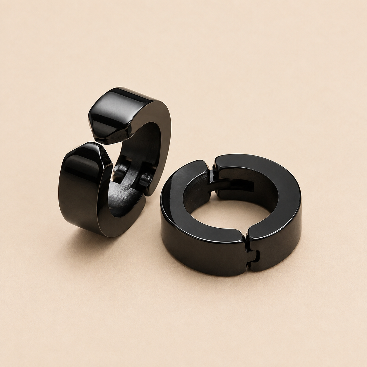 Men - Black Edge Chunky Huggie Hoop Earrings