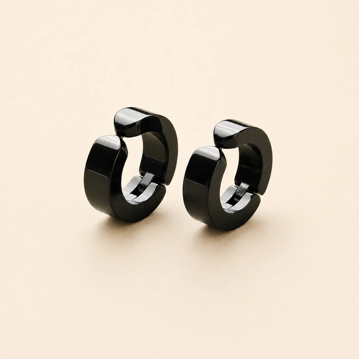 Men - Black Edge Chunky Huggie Hoop Earrings