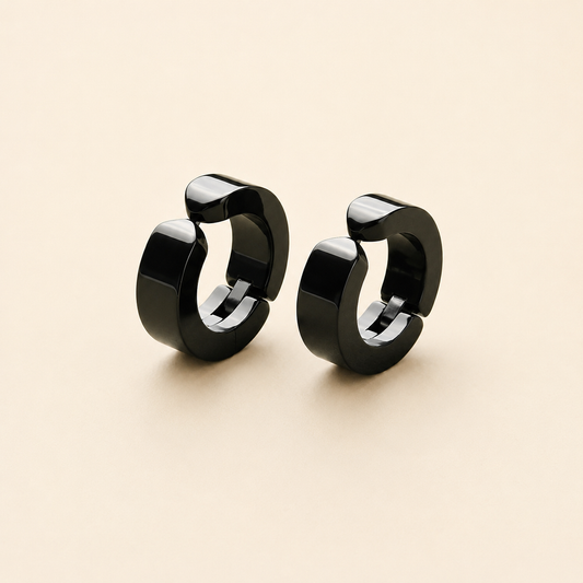 Men - Black Edge Chunky Huggie Hoop Earrings