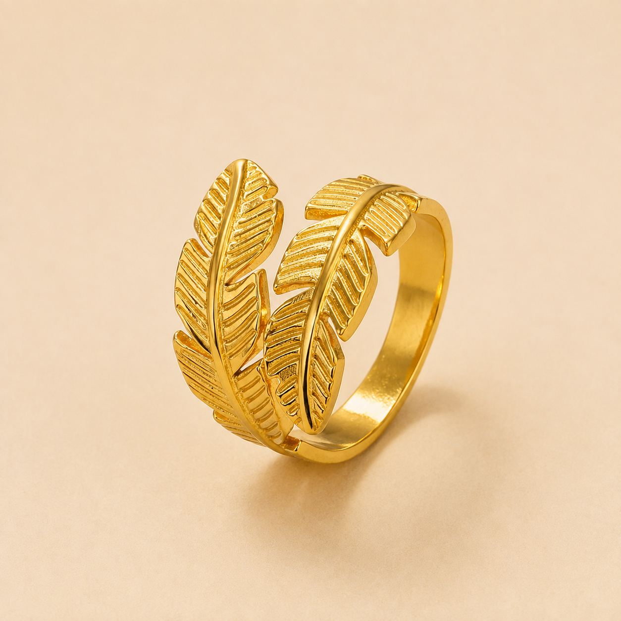 18K Gold-Plated Tropical Leaf Adjustable Ring