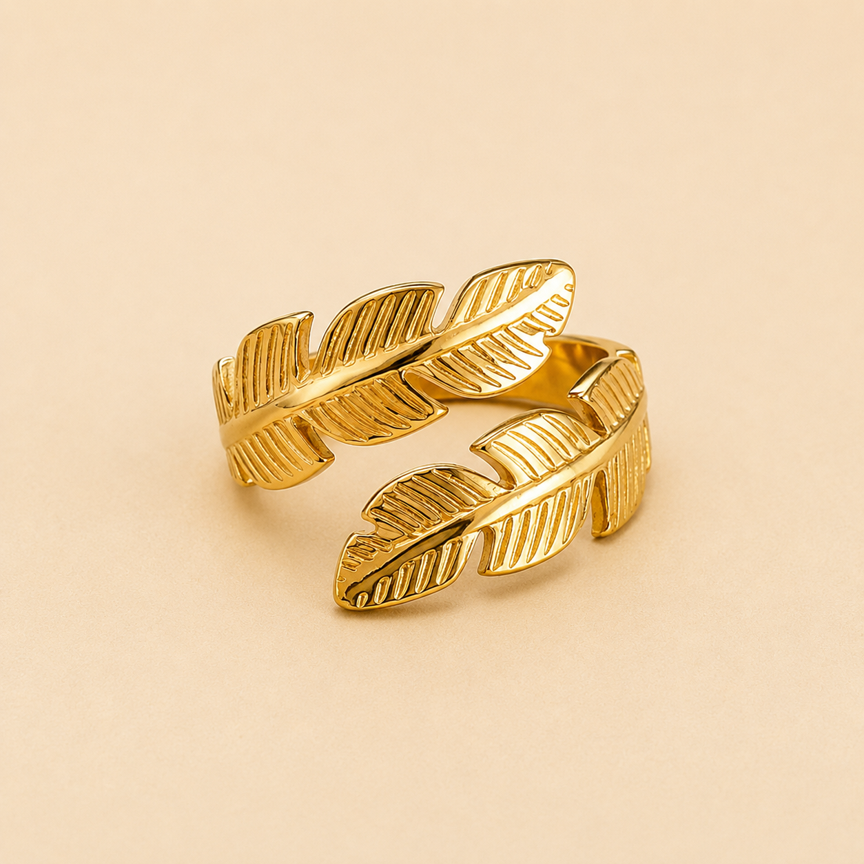 18K Gold-Plated Tropical Leaf Adjustable Ring