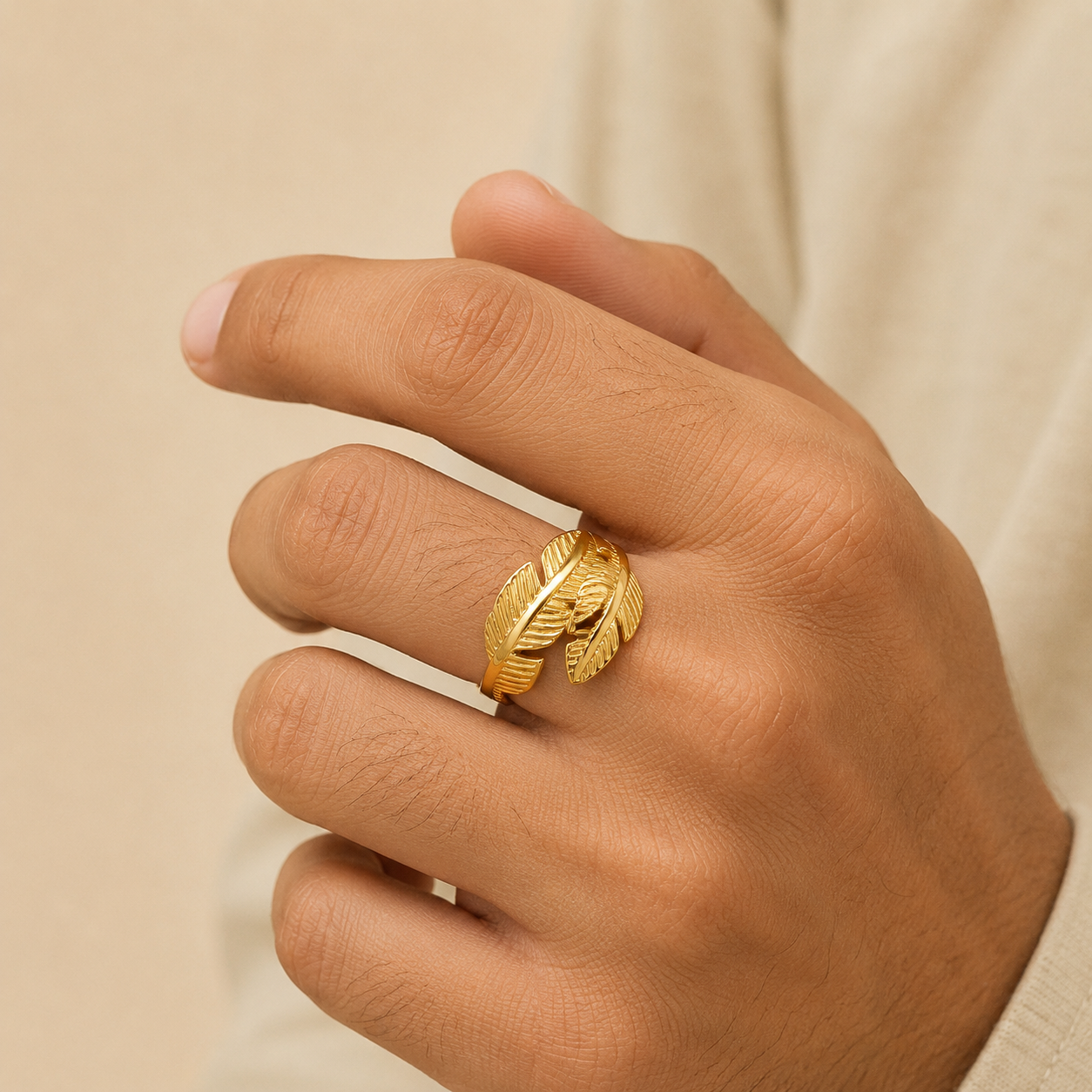 18K Gold-Plated Tropical Leaf Adjustable Ring
