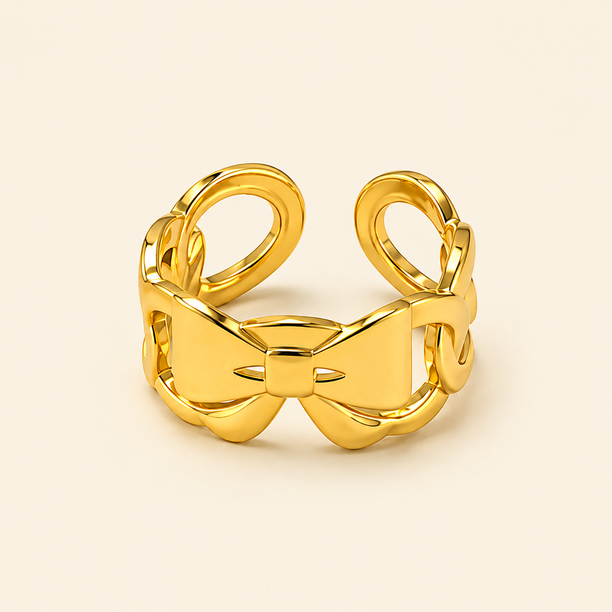 18K Gold-Plated Bow Charm Adjustable Ring