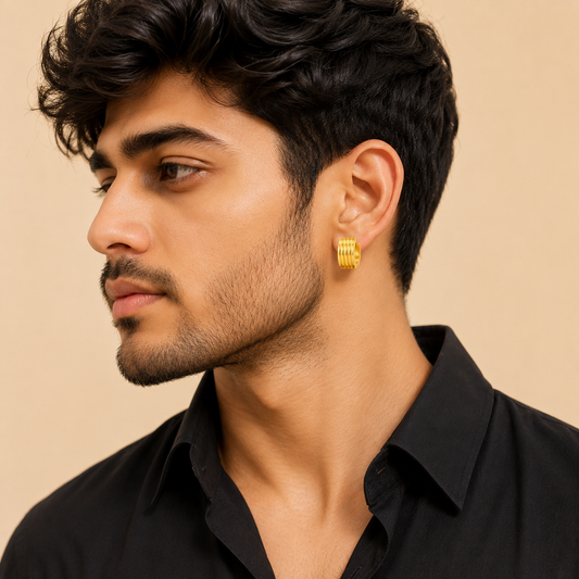Men - 18K Gold Plated Ribbed Luxe Hoop Earrings