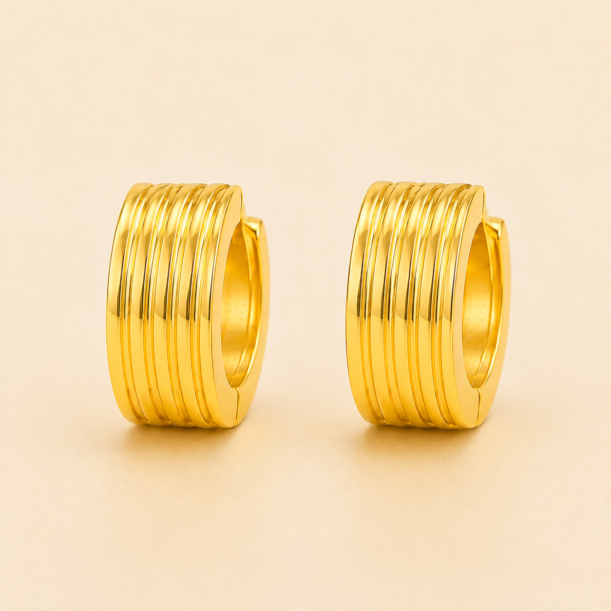 Men - 18K Gold Plated Ribbed Luxe Hoop Earrings