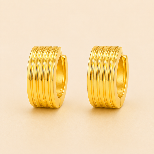 Men - 18K Gold Plated Ribbed Luxe Hoop Earrings