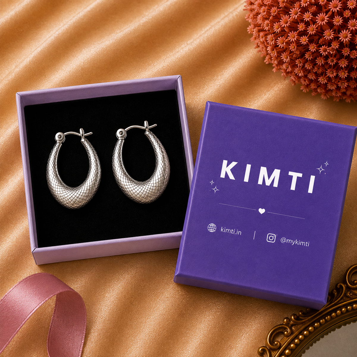 Anti-Tarnish Mesh Embossed Hoop Earrings