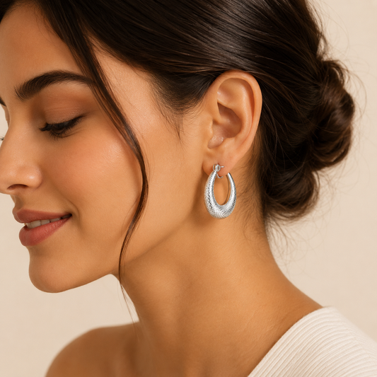 Anti-Tarnish Mesh Embossed Hoop Earrings