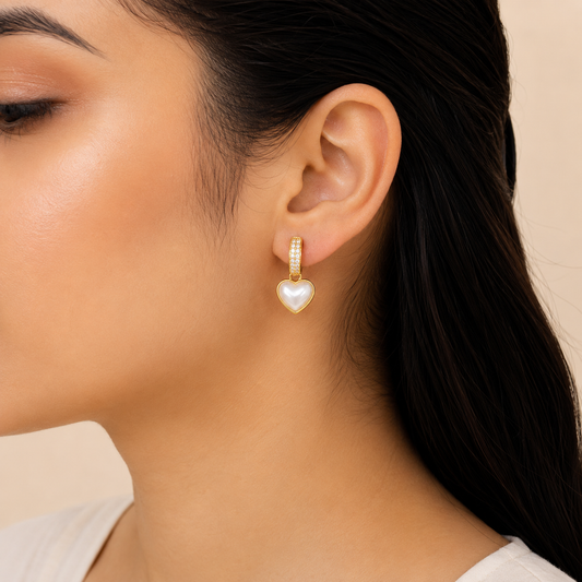 Pearl Heart Gold Plated Drop Earrings for Women