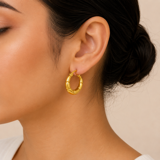 18K Gold Plated Bamboo Chunky Hoops