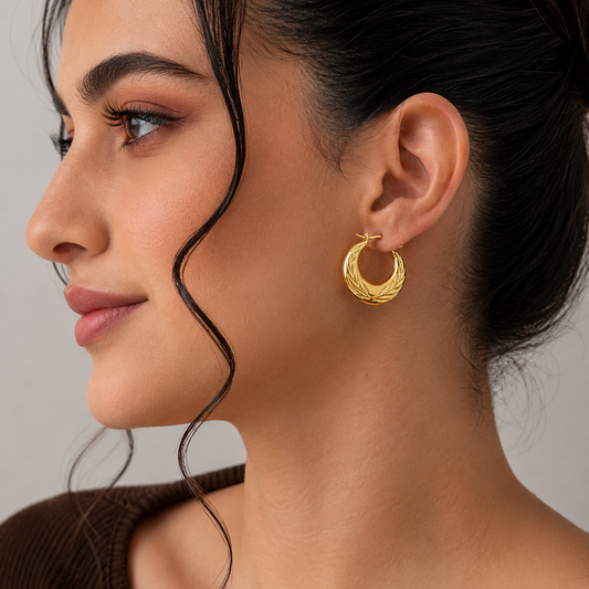 18k Gold Plated Olive Crest Hoops Anti Tarnish Earring