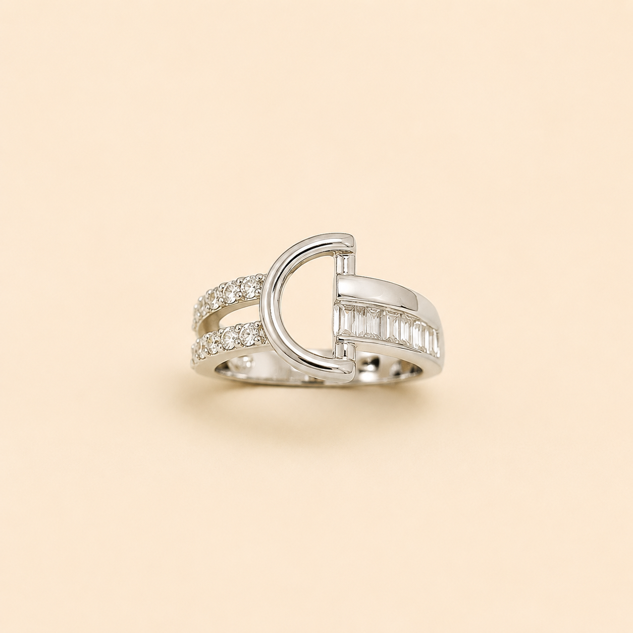 Silver Luxe Buckle Crystal Ring