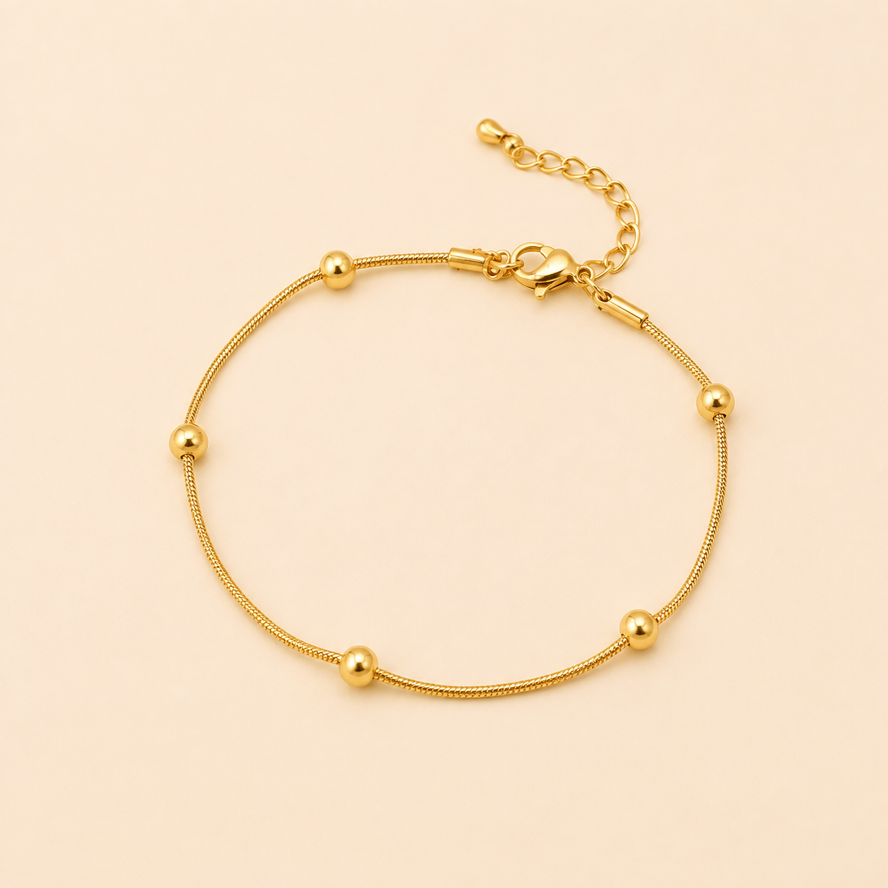 Gold-Plated Minimal Beaded Chain Anklet