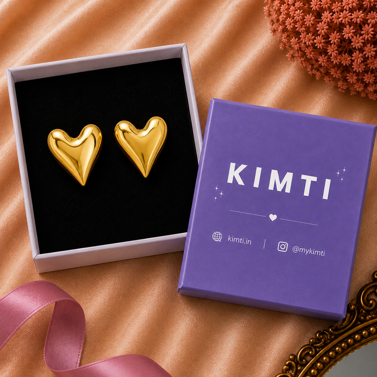 18k Gold Plated Lustrous Heart Drops Earrings