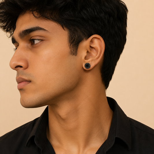 Men-Black One Side Stud Earring