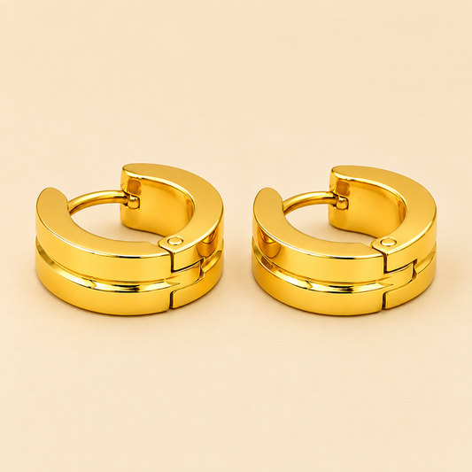 Men - 18K Gold-Plated Double Groove Huggie Hoop Earrings