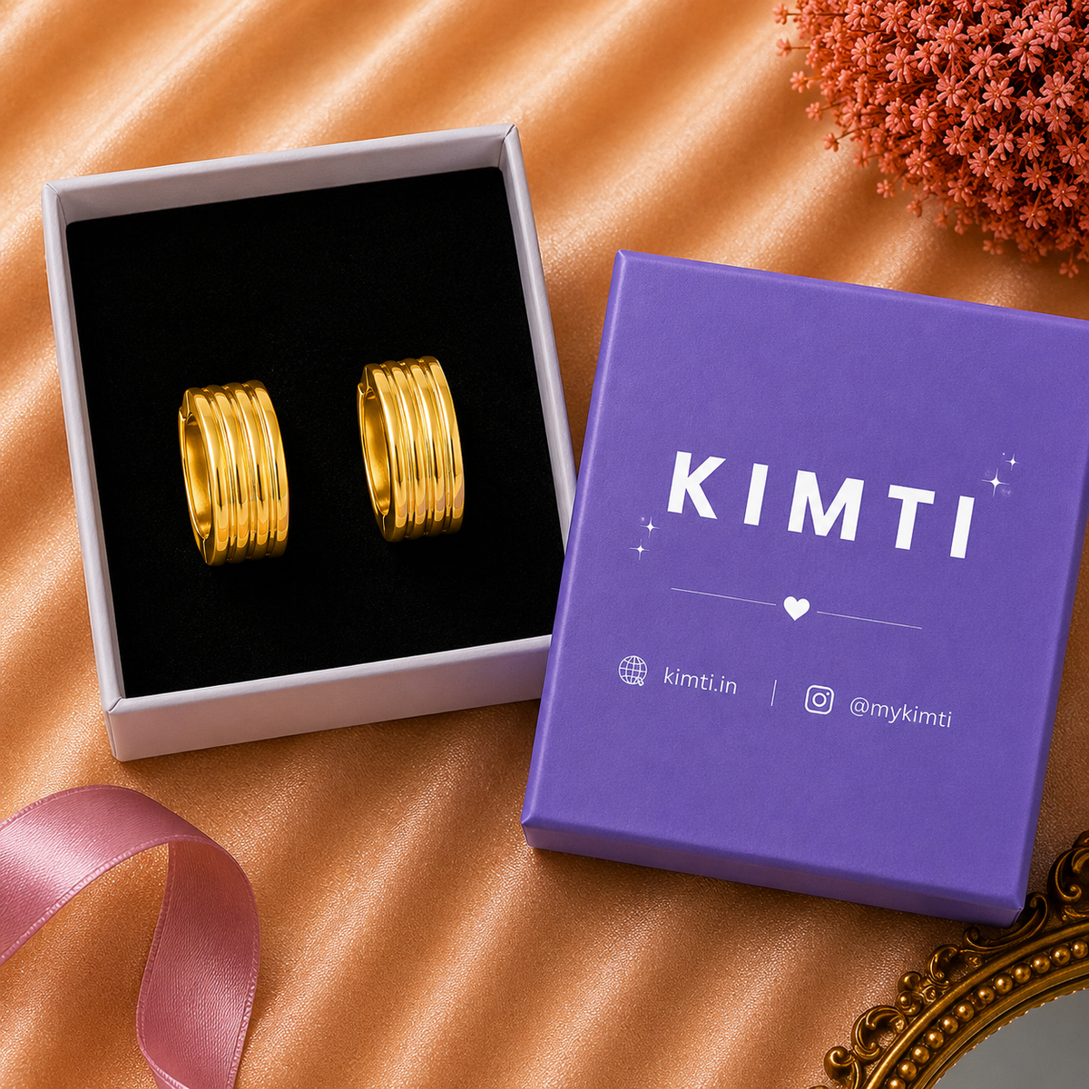 Men - 18K Gold Plated Ribbed Luxe Hoop Earrings