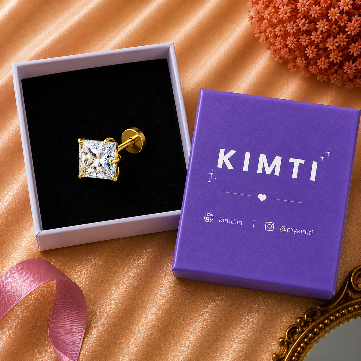Men - 18K Gold-Plated Princess Cut Diamond Stud Earring