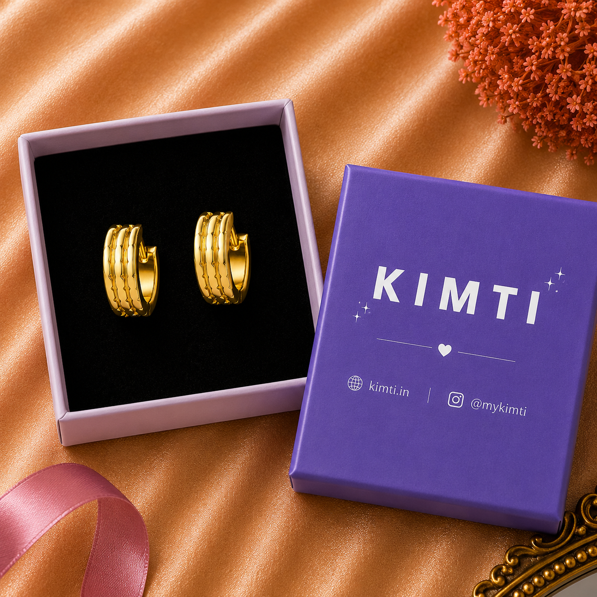 Men - 18K Gold Plated Textured Triple Hoop Earrings