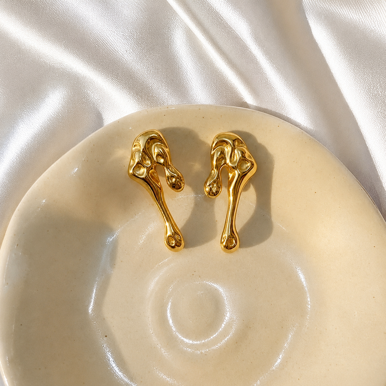 18K Gold Plated Molten Drop Earrings