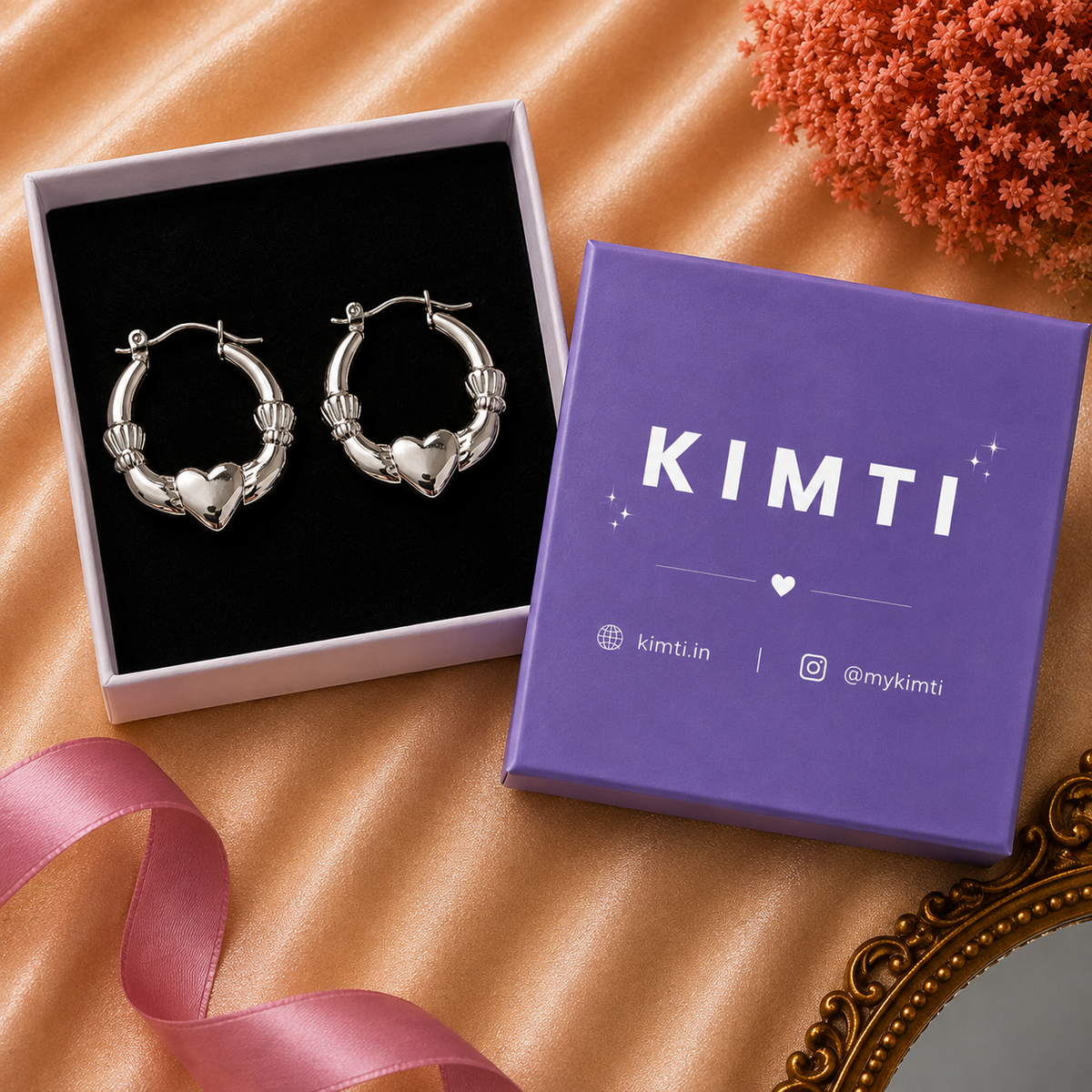 Anti-Tarnish Thick Heart Motif Designer Hoops