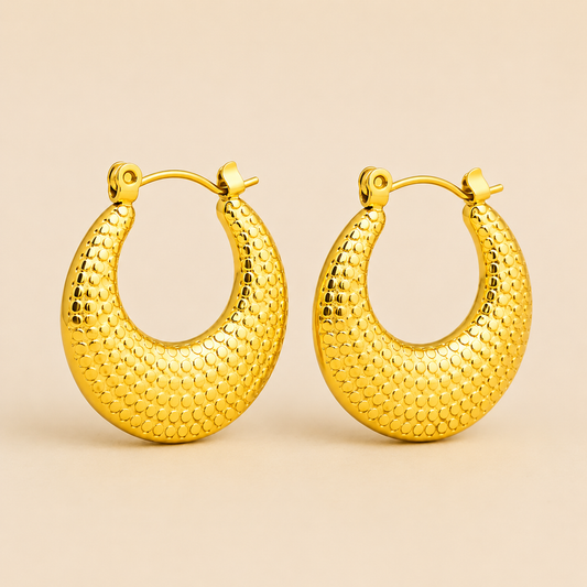 18K Gpld PlatedGolden Texture Hoop Earrings