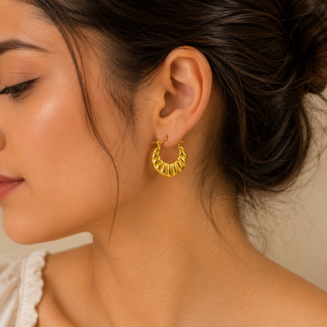18K Gold Plated Sweet Croissant Hoop Anti Tarnish Earrings