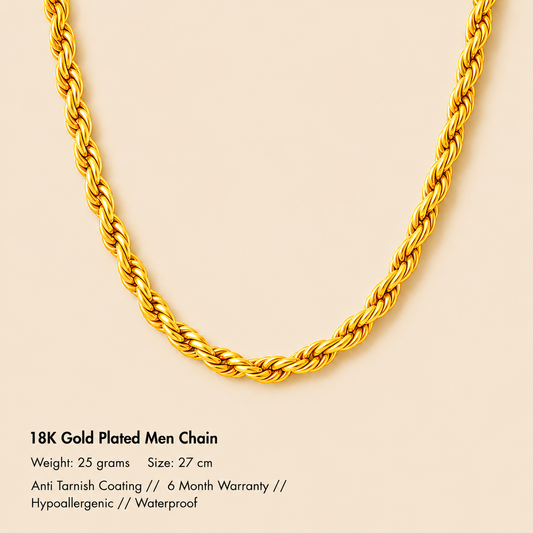 Men-18k Gold Plated Anti Tarnish Everyday Chain