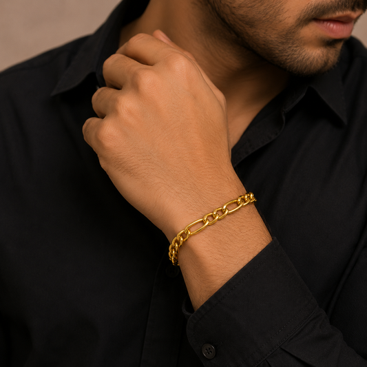Men-18K Gold Plated Anti Tarnish Classic Figaro Link  Bracelet